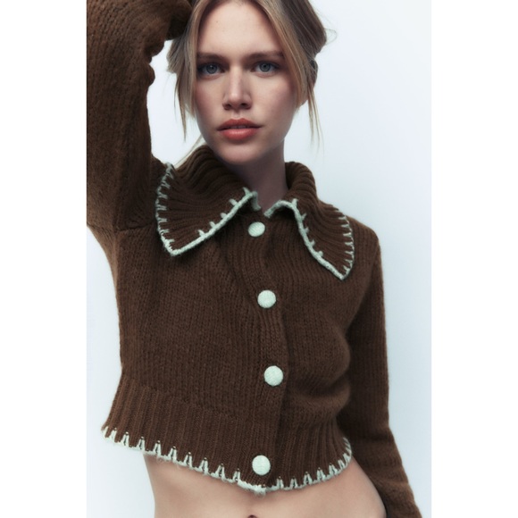 Zara | Knit Cardigan Contrast Stitching - Picture 6 of 13